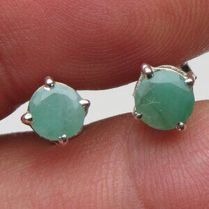 *925 Sterling Silver Genuine Emerald Earring Studs